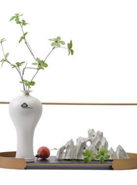 新中式托盘套装组合摆件样板间售楼处博古架书房茶室客厅软装摆放