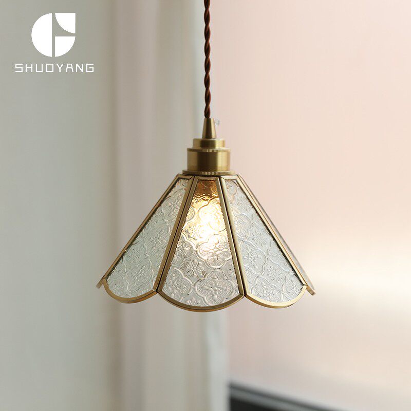复古黄铜吊灯简约卧室床头玻璃灯北欧过道吧台岛台民国风飘窗灯具