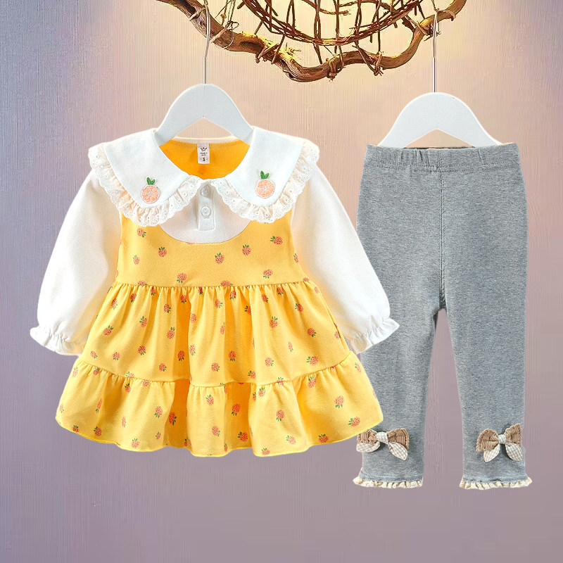 童装婴儿5个月洋装春秋装1岁女宝宝公主裙女童碎花裙子两件式套装