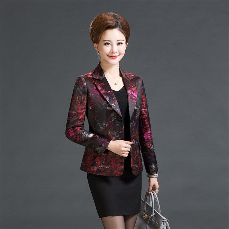 正品新款中老年女装秋冬西装外套中年妈妈装修身长袖短款小西服