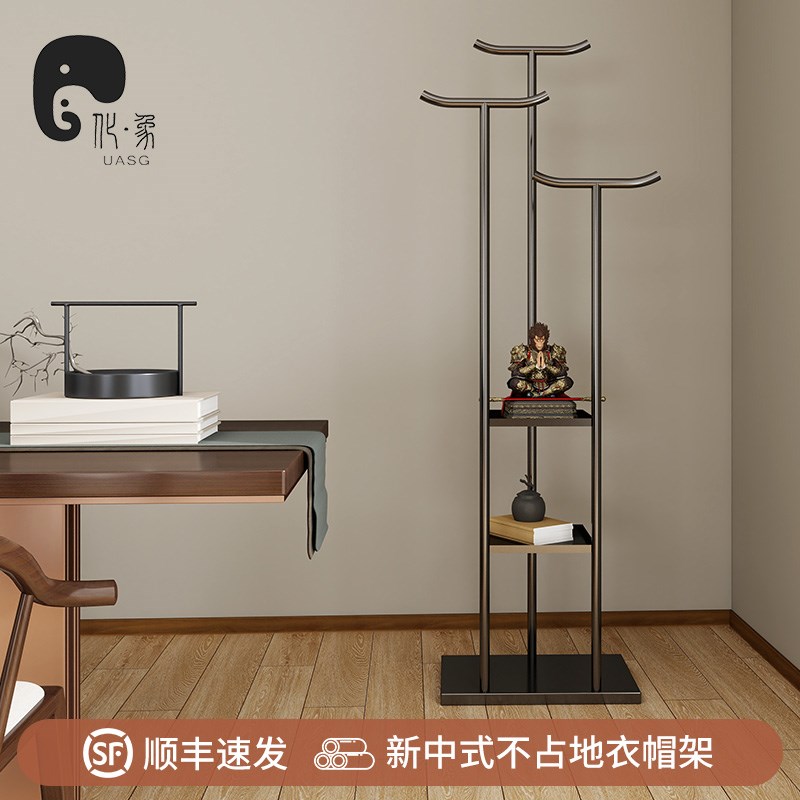 新中式茶室衣架落地禅意不锈钢客厅卧室房间民宿挂衣帽架家具置物