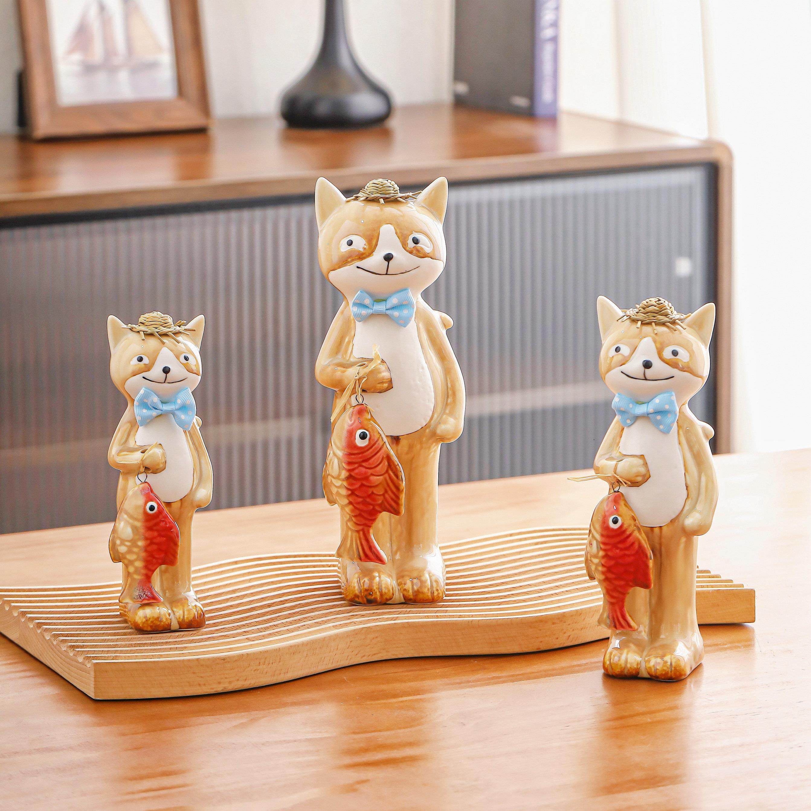 创意陶瓷钓鱼小猫一家三口卡通动物桌面客厅玄关儿童房装饰摆饰,3C数码配件,USB多功能数码宝,淘宝优惠券,粉丝福利购,淘宝优惠卷