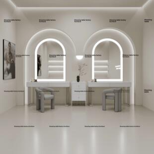 奶油风影楼婚纱店专用化妆台带灯高级美容院彩妆工作室专业梳妆台