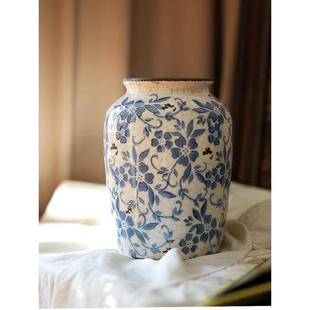 青花瓷摆件中古法式插花客厅古典新中式复古感高级感瓷器装饰陶瓷