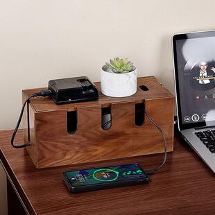 实木质电线插排收纳盒电源线插线板桌面插座收纳整理遮挡美观安全