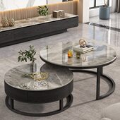 北欧客厅圆形岩板网红储物创意茶几小户型可移动轻奢简约现代意式