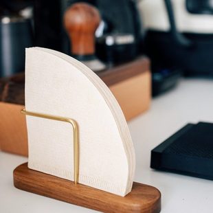 半宅日式 咖啡滤纸收纳架V60手冲咖啡器具黑胡桃木黄铜创意纸巾架