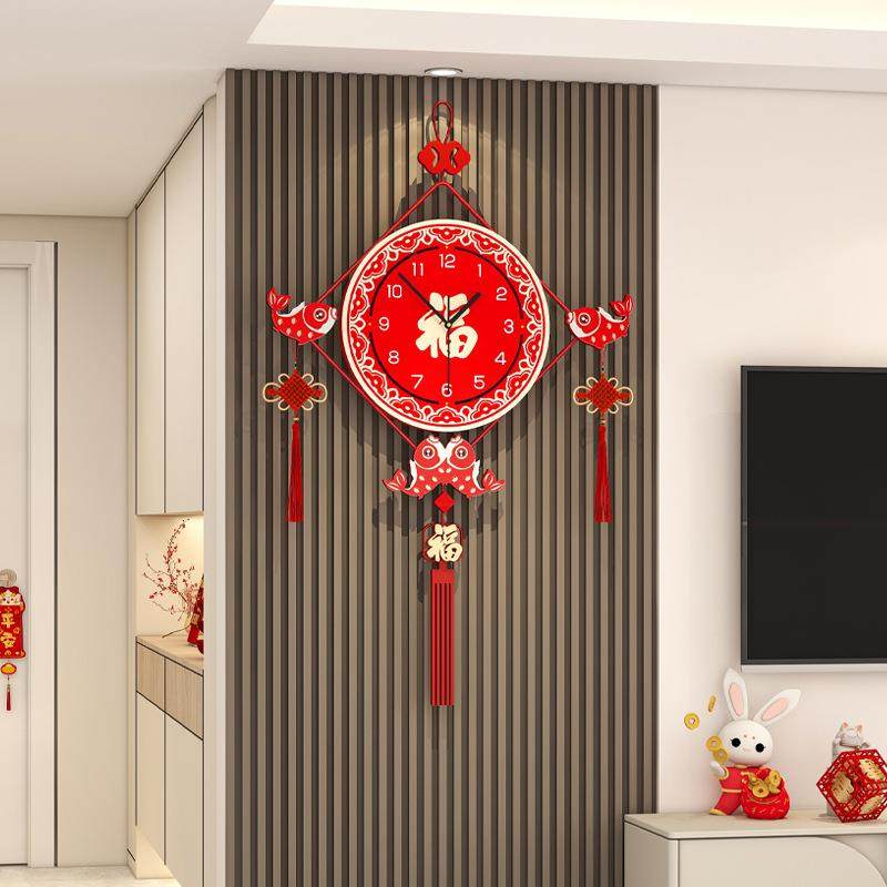 乔迁喜庆挂钟客厅高级感家用装饰时钟挂墙创意中国结挂件福字钟表