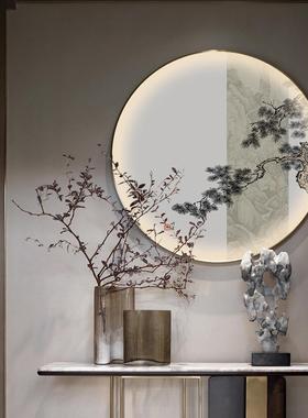 A5LLED灯光画玄关装饰画带灯中式竹子挂画走廊过道轻奢进门圆形壁