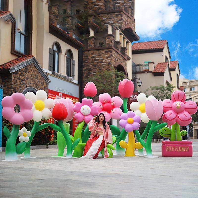 大型仿真花玻璃钢打卡装饰摆件户外景观商场摆件网红民宿造景户外