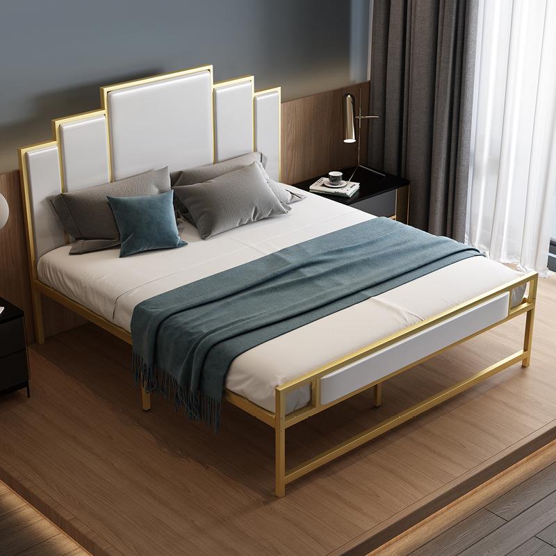 欧式软包铁艺床新中式公寓床加厚铁床床铺1.5米床家用床垫子