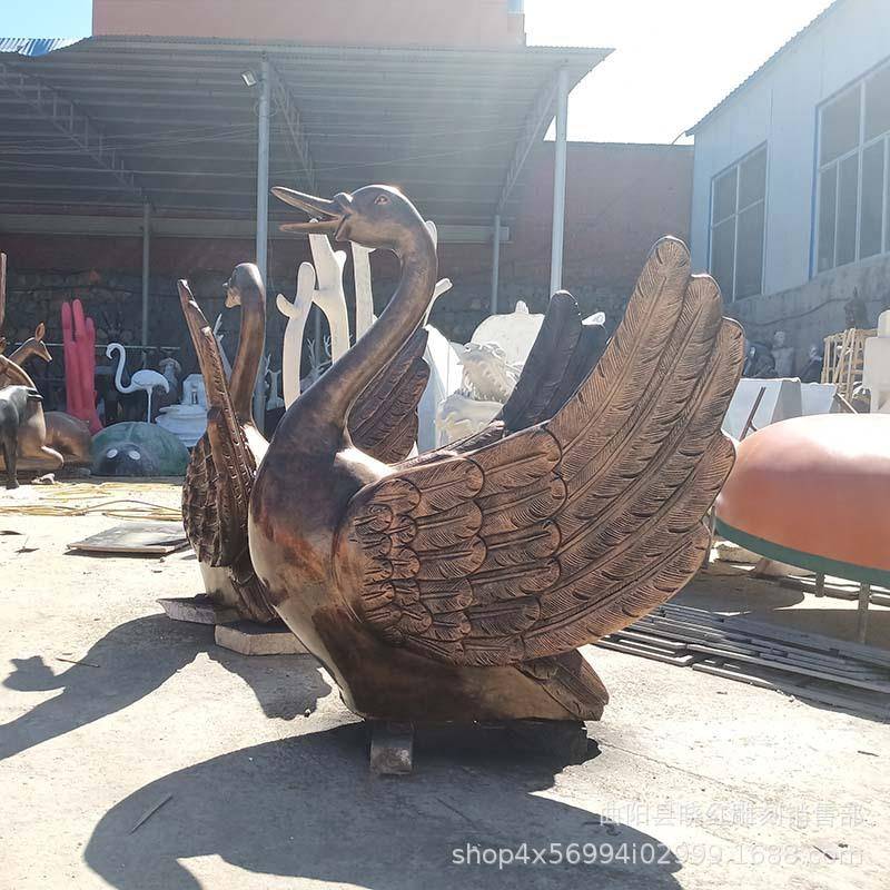玻璃钢仿铜天鹅雕塑户外花园别墅庭院假山水池塘园林景观装饰摆件