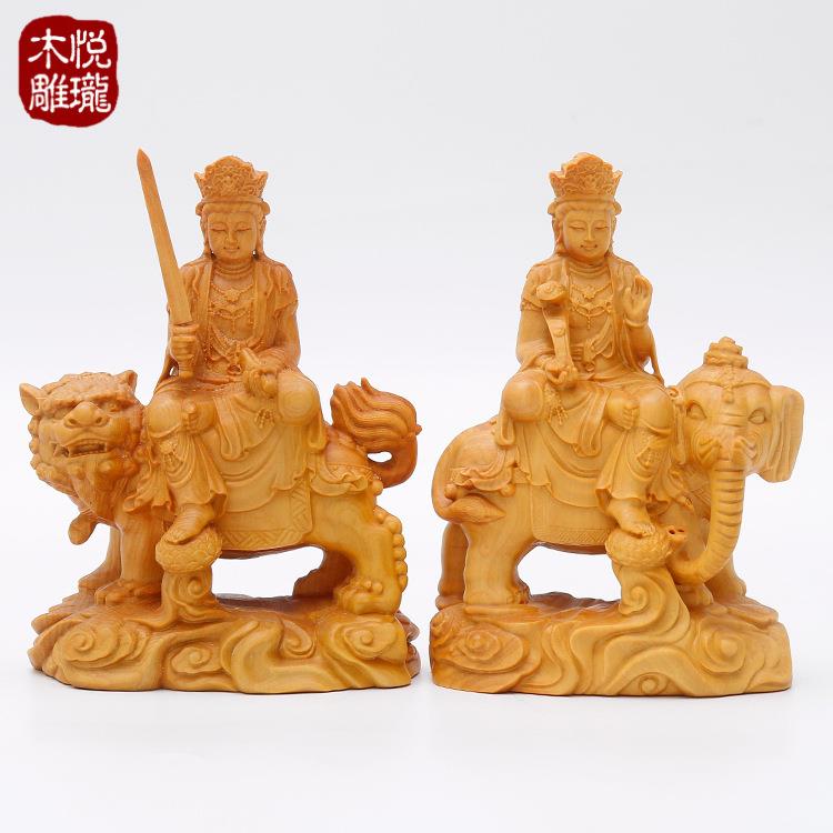 直销乐清黄杨木文殊普贤雕刻木质工艺品雕刻摆件文玩小摆件