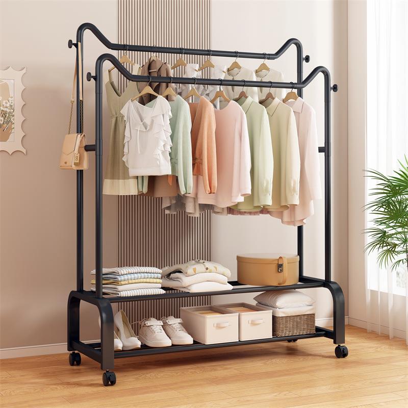 猫耳衣架落地立式双排晾衣架衣架挂衣架家用简易衣帽架阳台卧室