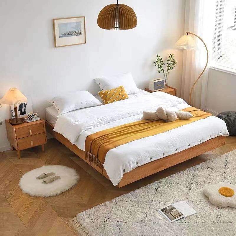 北欧实木床樱桃木无床头榻榻米地台床悬浮床1.5m主卧床1.8m双人床