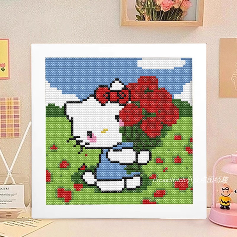 2026新款印花十字绣HelloKitty玫瑰花束卡通刺绣满绣手工套件简单图片