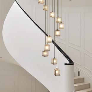 新中式 楼别262自建房l墅ft公寓天井楼道中 全铜吊楼梯长吊o灯复式