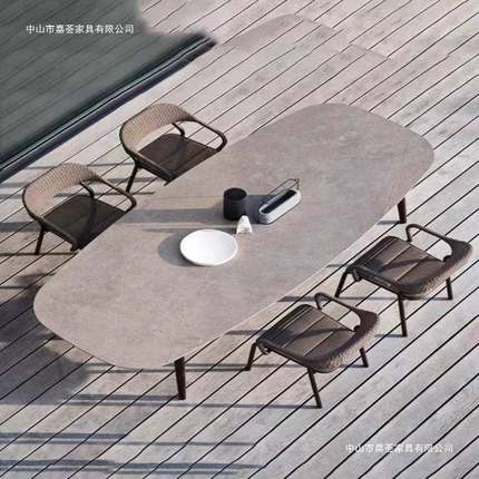 户外桌椅LMS-333庭院休闲藤椅岩餐防桌花园编露天阳台水防晒藤桌