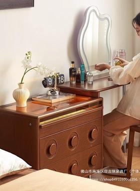 复古实木妆台可伸妆缩化桌子卧斗柜收纳一梳体XCM转角室组合柜梳