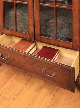 美式轻奢实木玻璃书柜门多层书落地物架欧式复古书橱房ULQ置简约