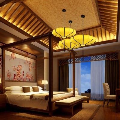 新中式布艺吊灯现创意代餐典厅饭店2026灯具中国风古灯宫红灯笼吊