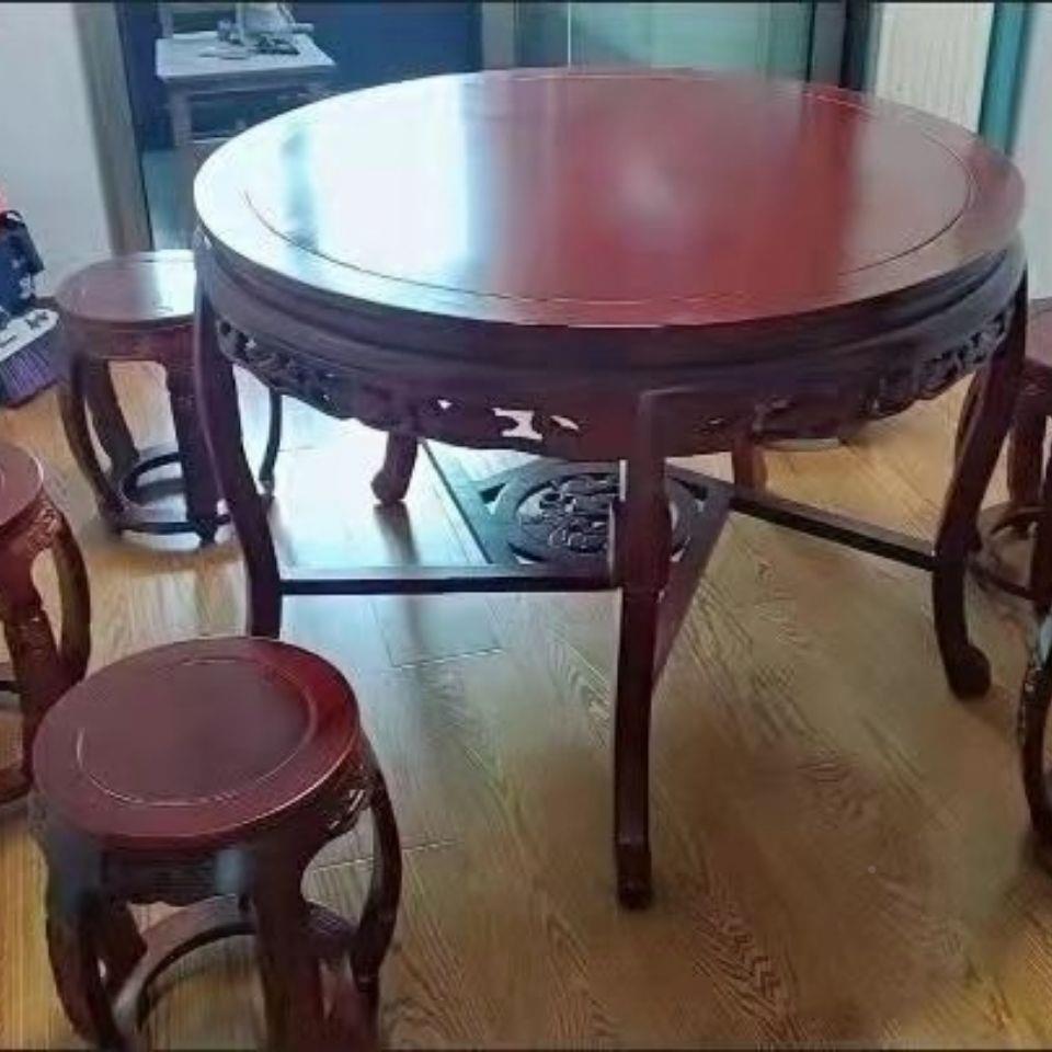 式仿古实木桌椅户型圆桌圆形餐厅圆餐桌小餐见详情桌家用雕花客中