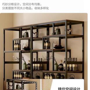新中式AL102049家用落客厅一体地铁艺博架简展约格子展古示架酒柜