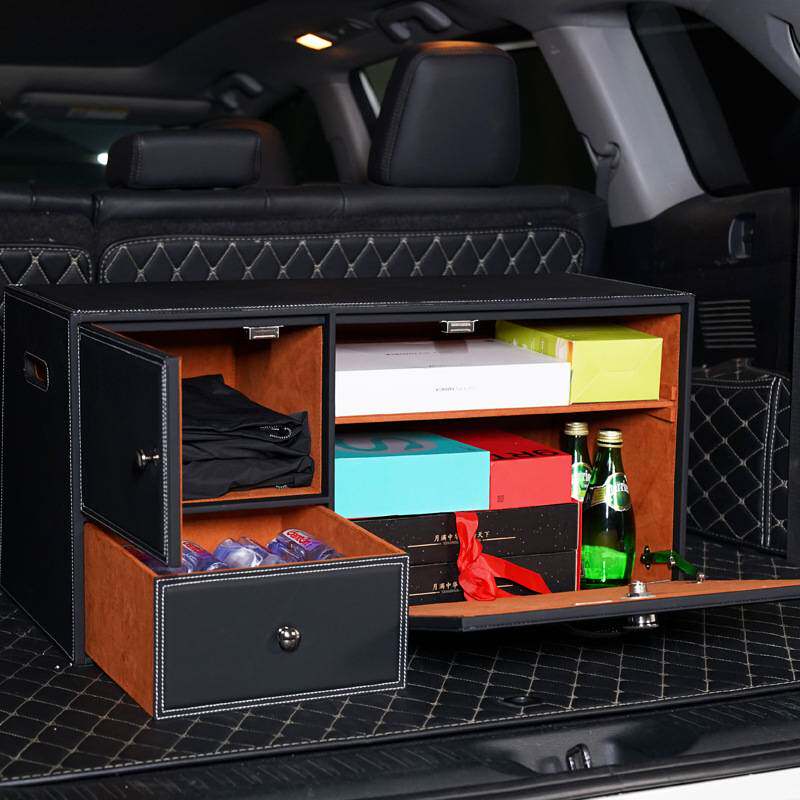 新款后备箱储物箱后背梯形车载收纳箱带锁密码前开式车用整理箱子