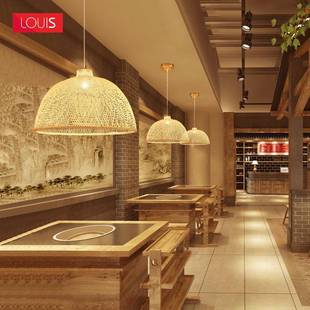 式 灯创三头吊灯竹艺中吊灯藤艺425灯餐厅别卧室墅楼梯间竹意编吊