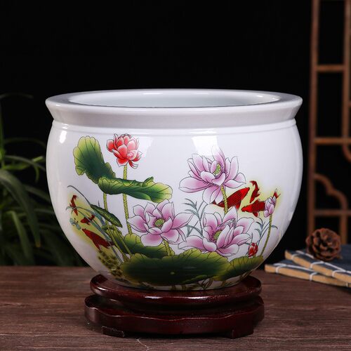 花盆水缸种铁树发财树花盆庭院特大陶瓷缸睡莲花盆青花瓷碗莲荷花