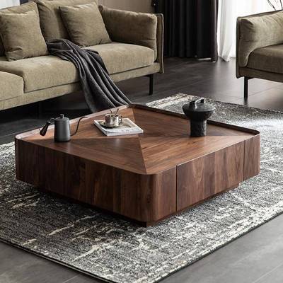 中古风北美黑胡桃木色实木茶几方形收纳北欧方几极简约设计师家具