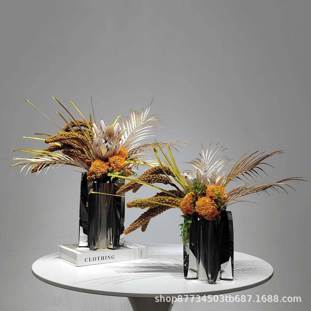 轻奢高端橙色干花不锈钢花瓶摆件样板房客厅餐桌茶几软装花艺摆设,畜牧/养殖物资,畜牧/养殖器械,淘宝优惠券,粉丝福利购,淘宝优惠卷