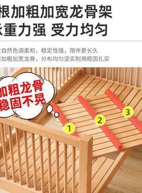 E榉木儿童拼接床升FH7Axymc降护L栏加宽床边小床女孩f宝宝床木婴