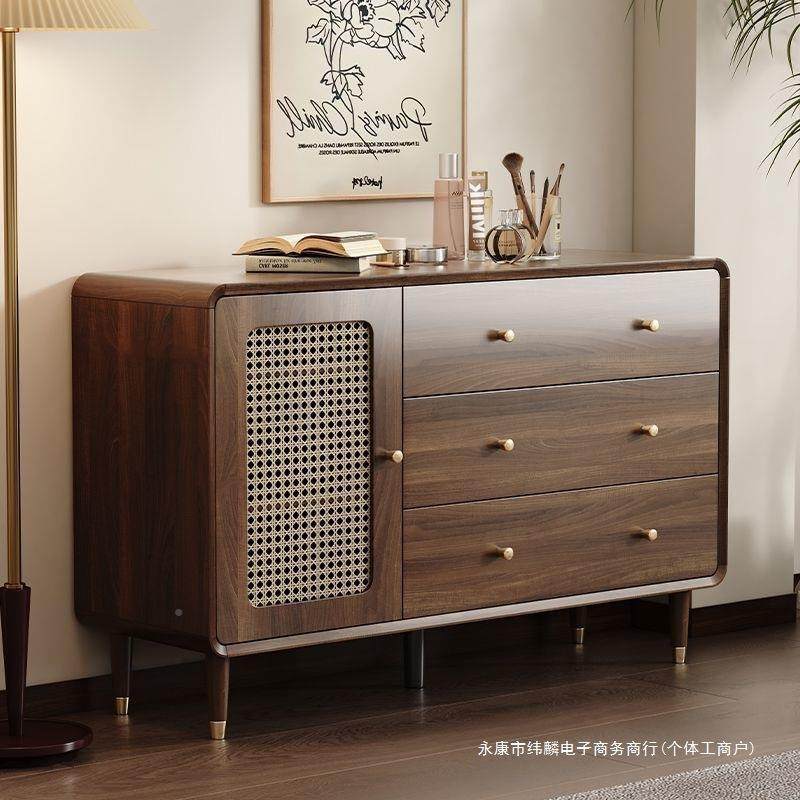 客厅收纳柜斗门柜PWS复小立柜仿藤编扇实木腿古置物柜卧室靠墙抽