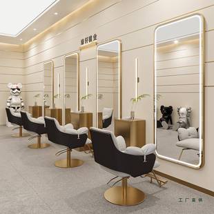 理发店网红镜镜子L挂墙美发镜台单带灯镜985壁挂式 发廊面ED智能