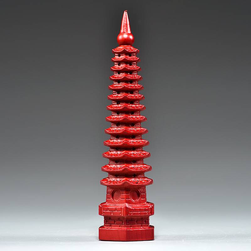 红色木雕十三层文昌塔摆件实木13层文昌塔客厅玄关书房装饰工艺品