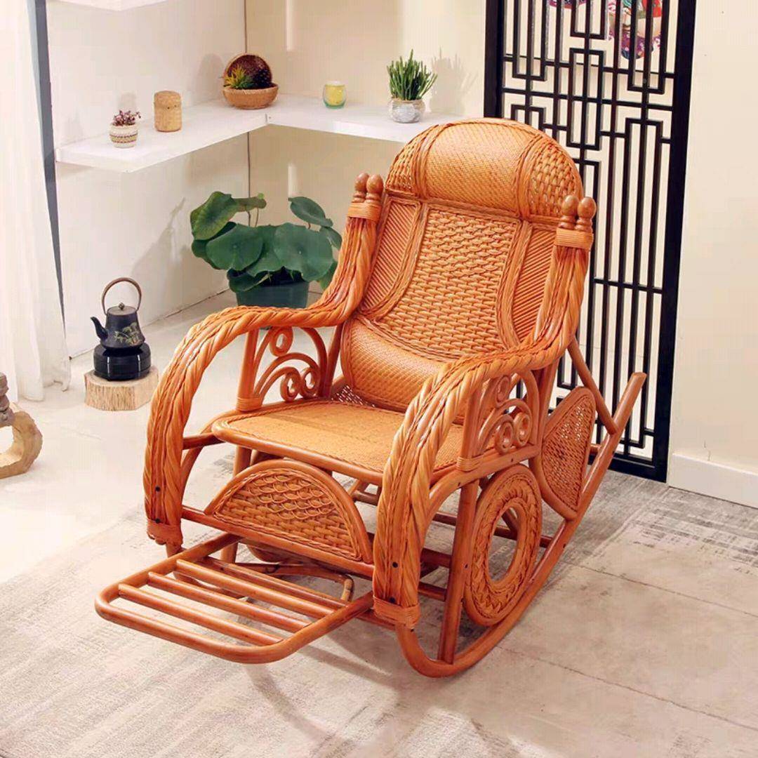 家用揺摇椅人躺见描述椅大台闲人阳休午睡椅竹藤椅藤编老实木逍遥