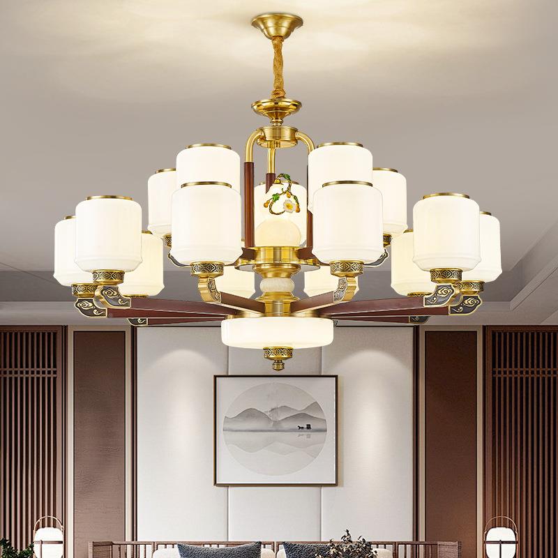 新式别墅复式大吊灯铜实木玻璃客厅中全空343楼跃层楼梯中间长吊