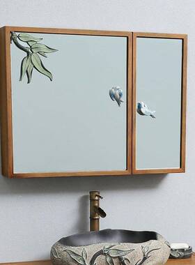 中式浴漱室镜柜台带置物架挂墙50488式木镜柜卫生间洗壁挂储物镜