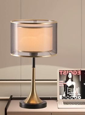 后代奢台灯床头轻卧室房间温创意54075时尚双层布现艺装饰灯具1馨