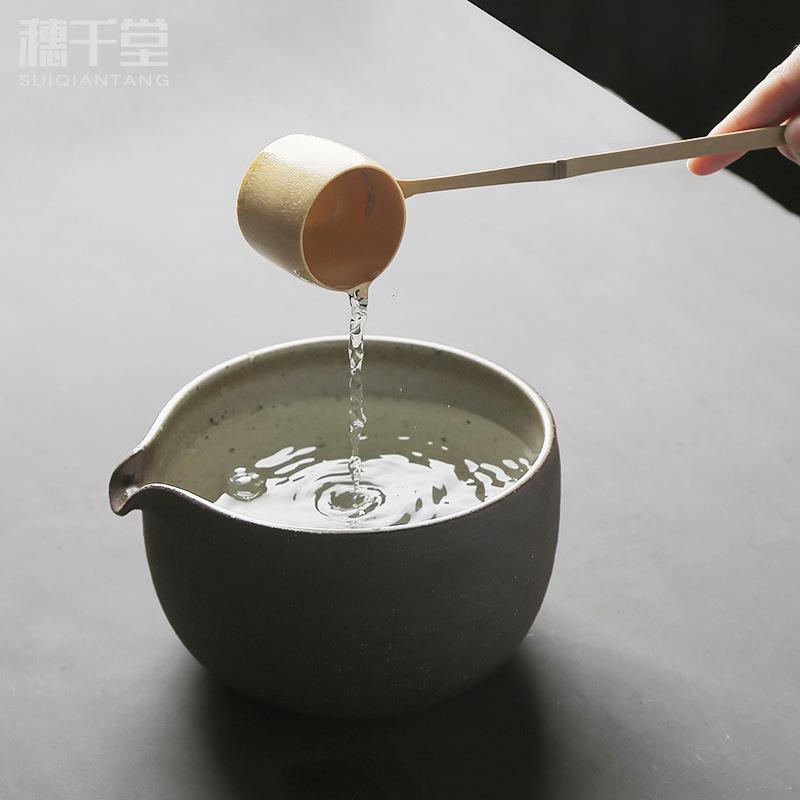 穗千抹堂日式茶竹勺舀茶勺水茶缸茶碗建手工粗陶渣斗温TC-78茶水