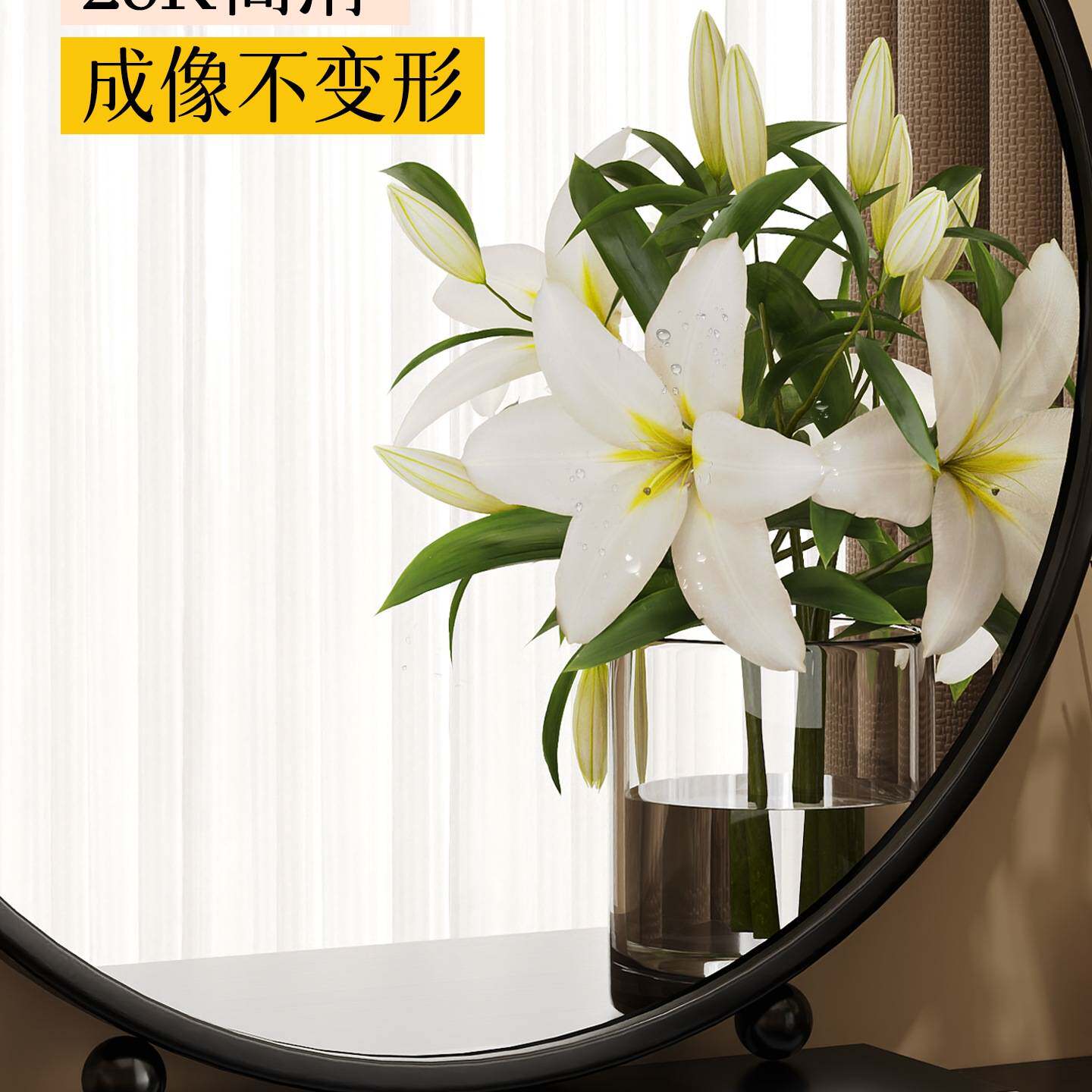 新款轻奢化妆镜圆形智能梳妆镜卧室台式桌面简约铁艺梳妆台大镜子