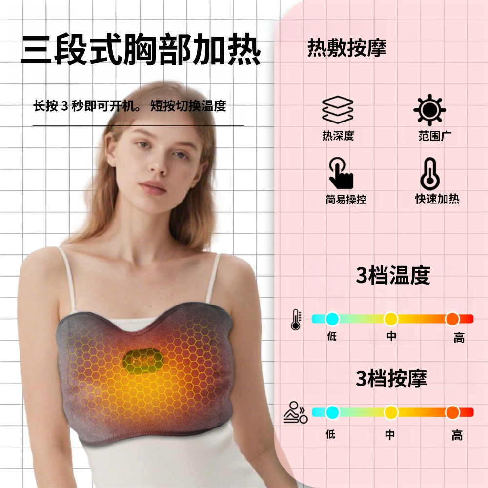品质发热新品红光护胸136颗灯珠 红光660nm按摩绑带usb胸部按摩器