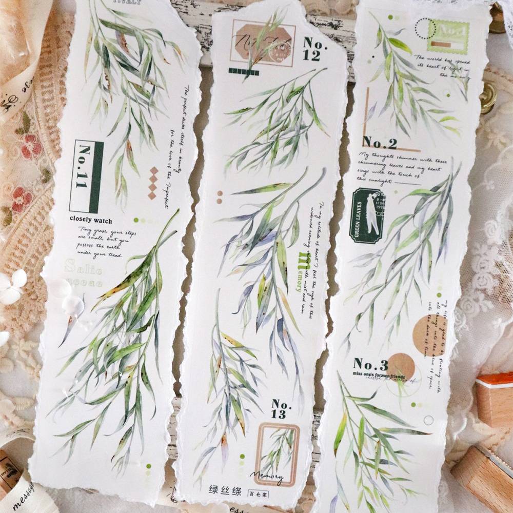 新款现货 宝石蓝黑鸢尾绿丝绦抹绿复古花柳树百仓家手帐和纸胶带