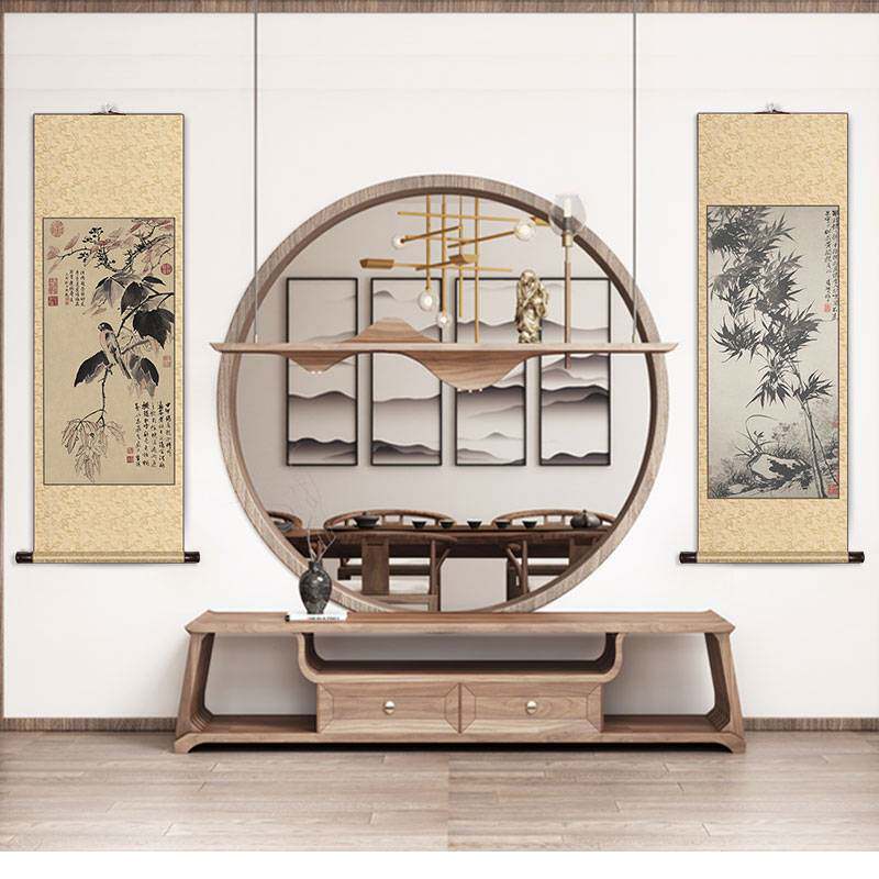 OF9D茶室挂画卷轴山水画办公室国画新中式书房客厅装饰画中堂玄关