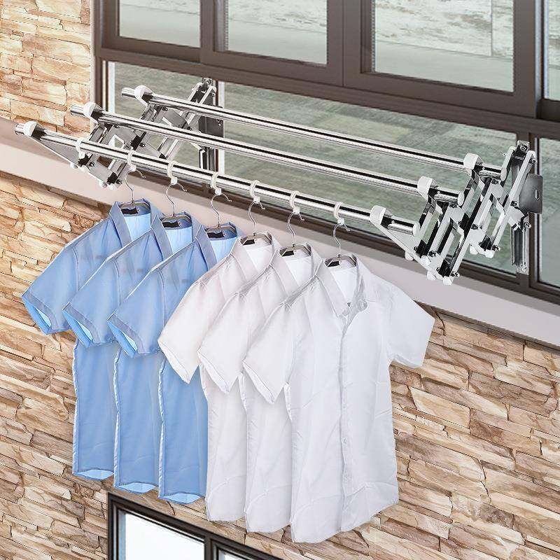 创意304不锈钢推拉晾衣杆家居阳台窗外三杆可伸缩晒衣架晒被架子,收纳整理,小型晾晒架,淘宝优惠券,粉丝福利购,淘宝优惠卷