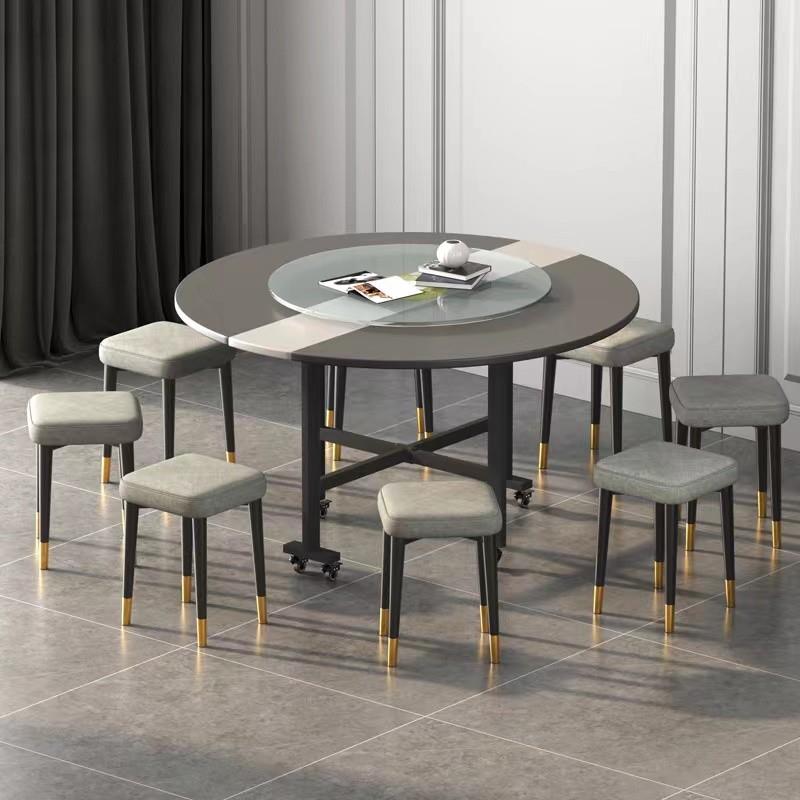 3Y桌椅组家用小b-01盘户型圆折叠餐桌新中形式伸缩合大圆桌带转折