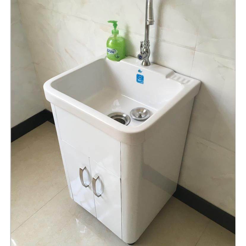 6R新款加厚不锈钢洗衣柜落地阳台洗衣池浴室柜陶瓷盆洗漱台水池台