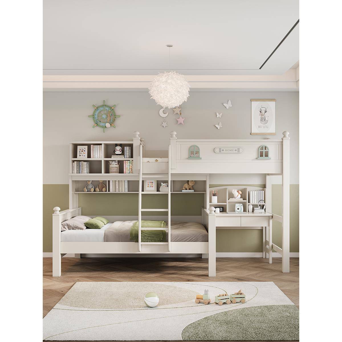 实木错位床儿童床双层床上下铺上下床互不干扰交错式高低床子母床