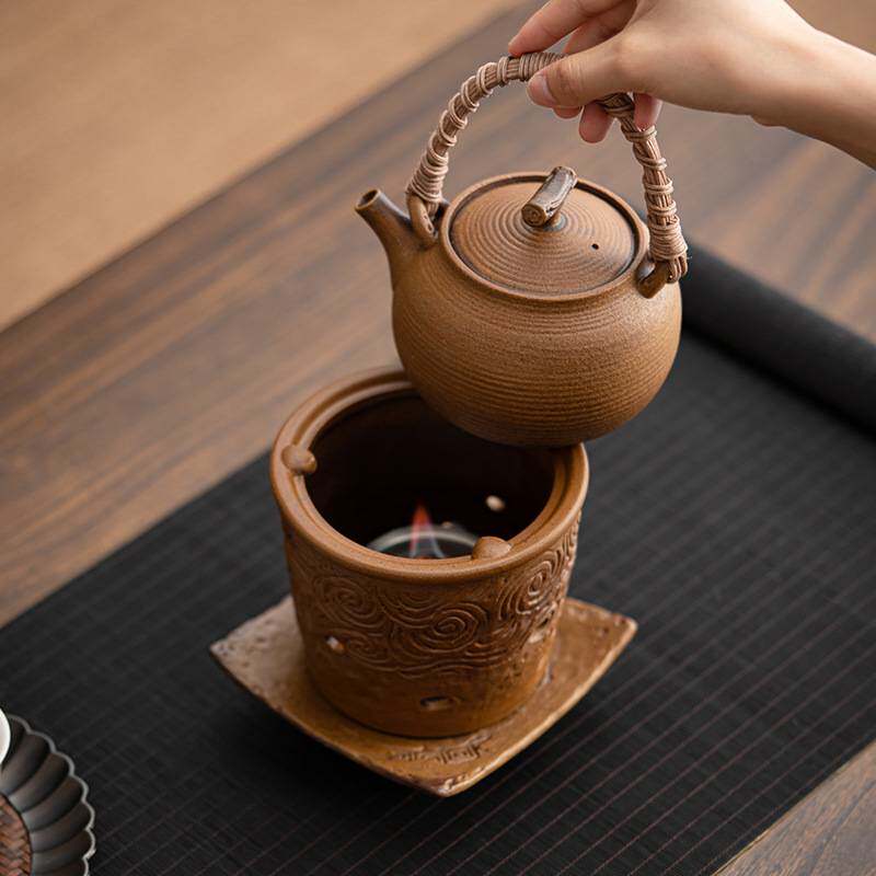 酱釉老岩泥酒精炉煮茶器温茶炉户外露营围炉煮茶配件茶壶加热底座